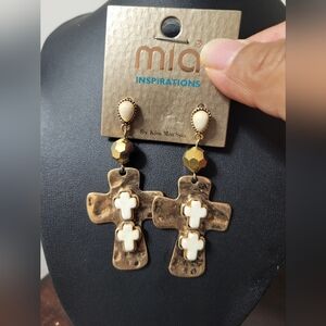 Gold and Cream Cross Earrings